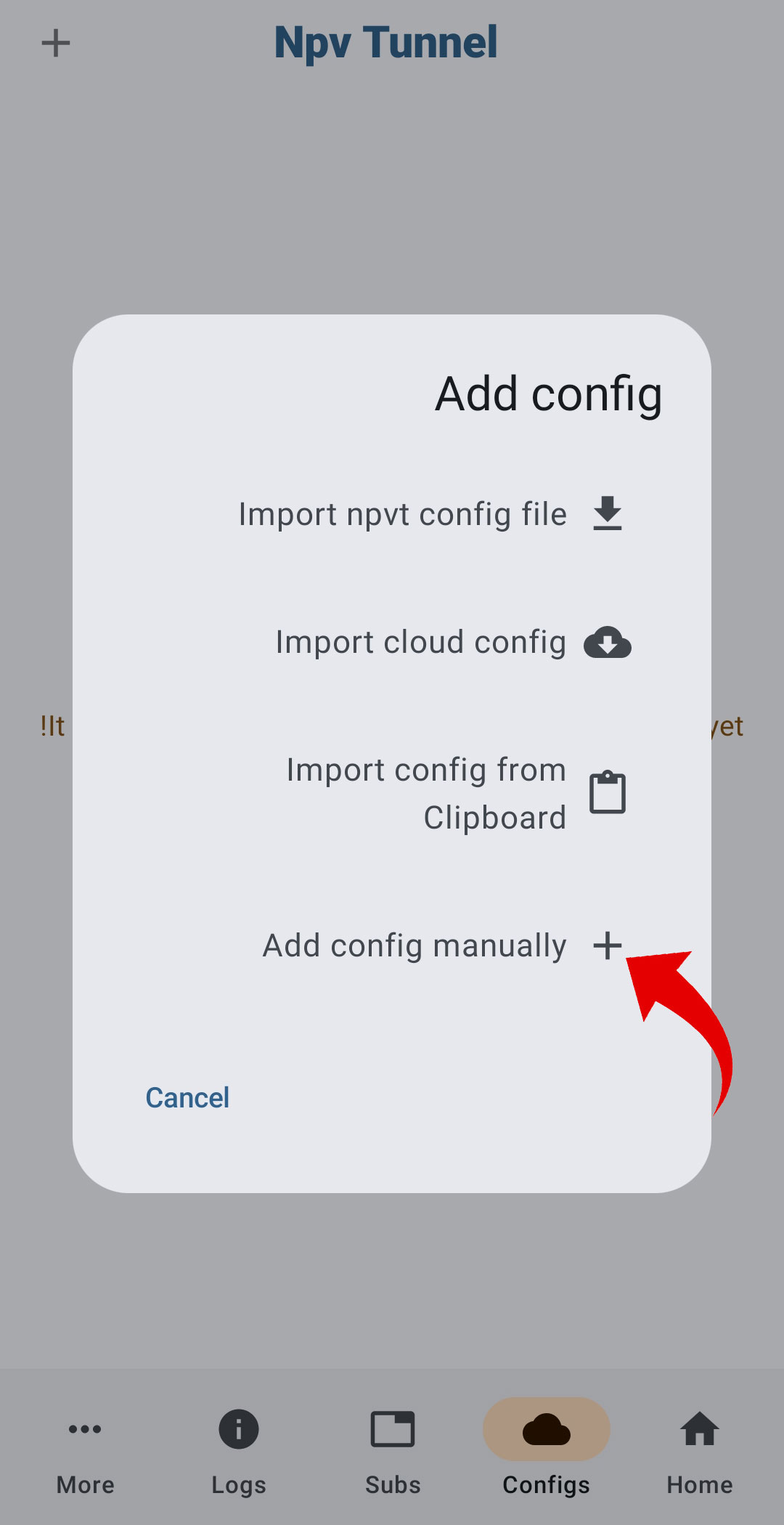 انتخاب نوع کانفیگ manual روی npv tunnel